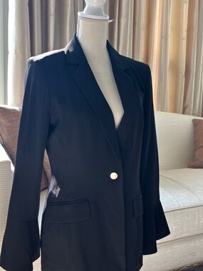 Calvin Klein Black Women's Single-Button Blazer with Gold Button